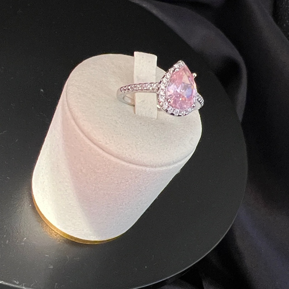S925🌸AAA PINK CZ Tear Drop Ring🌸 SIZE 8 GORGEOUS - Picture 7 of 11